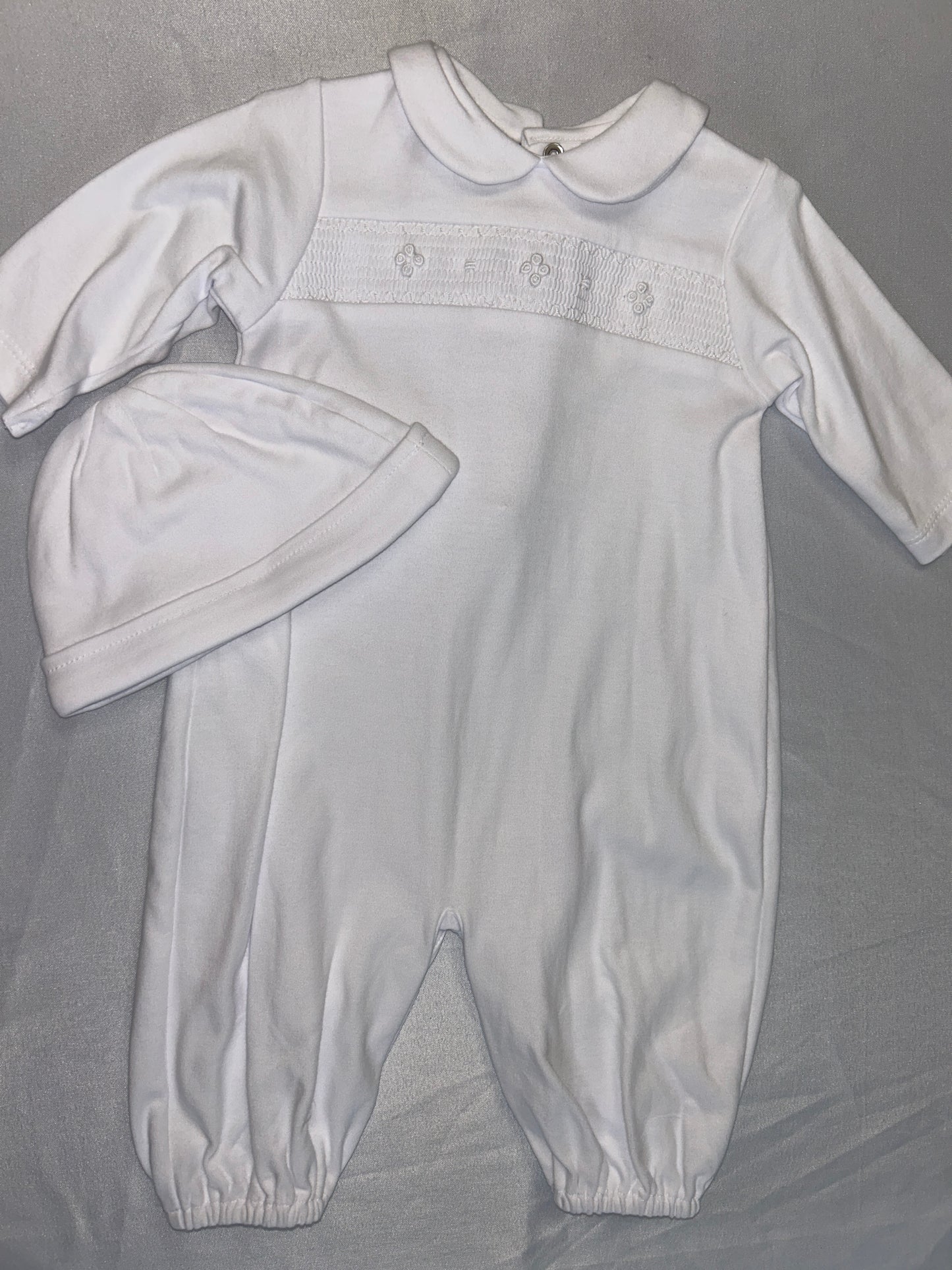 White Smocked Longall + Bonnet Set