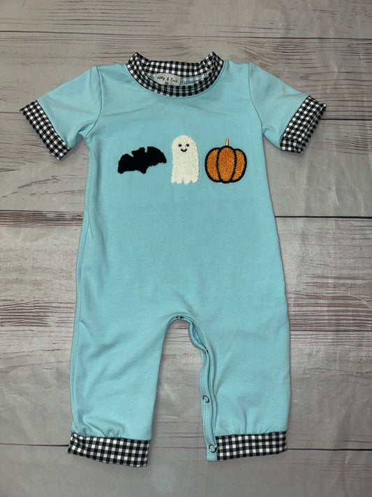 Abby & Evie Black Check Trim Bat/Ghost/Pumpkin Long-all