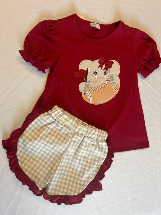 Girls Appliqué Elephant Shirt + Short Set