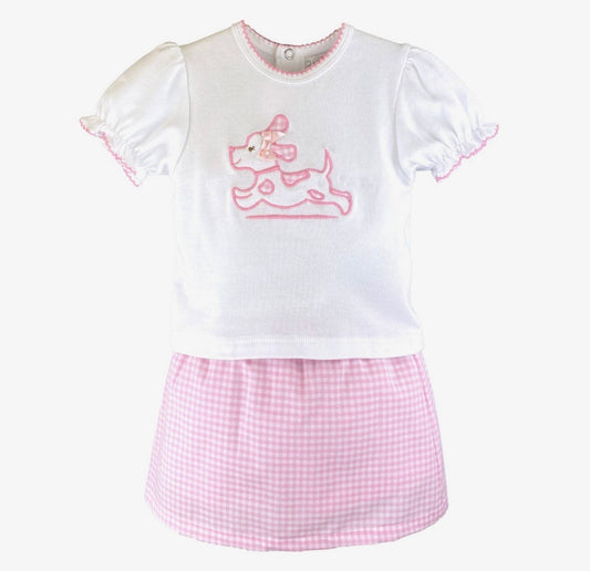 Petit Ami Shirt & Skort Set with Dog Appliqué