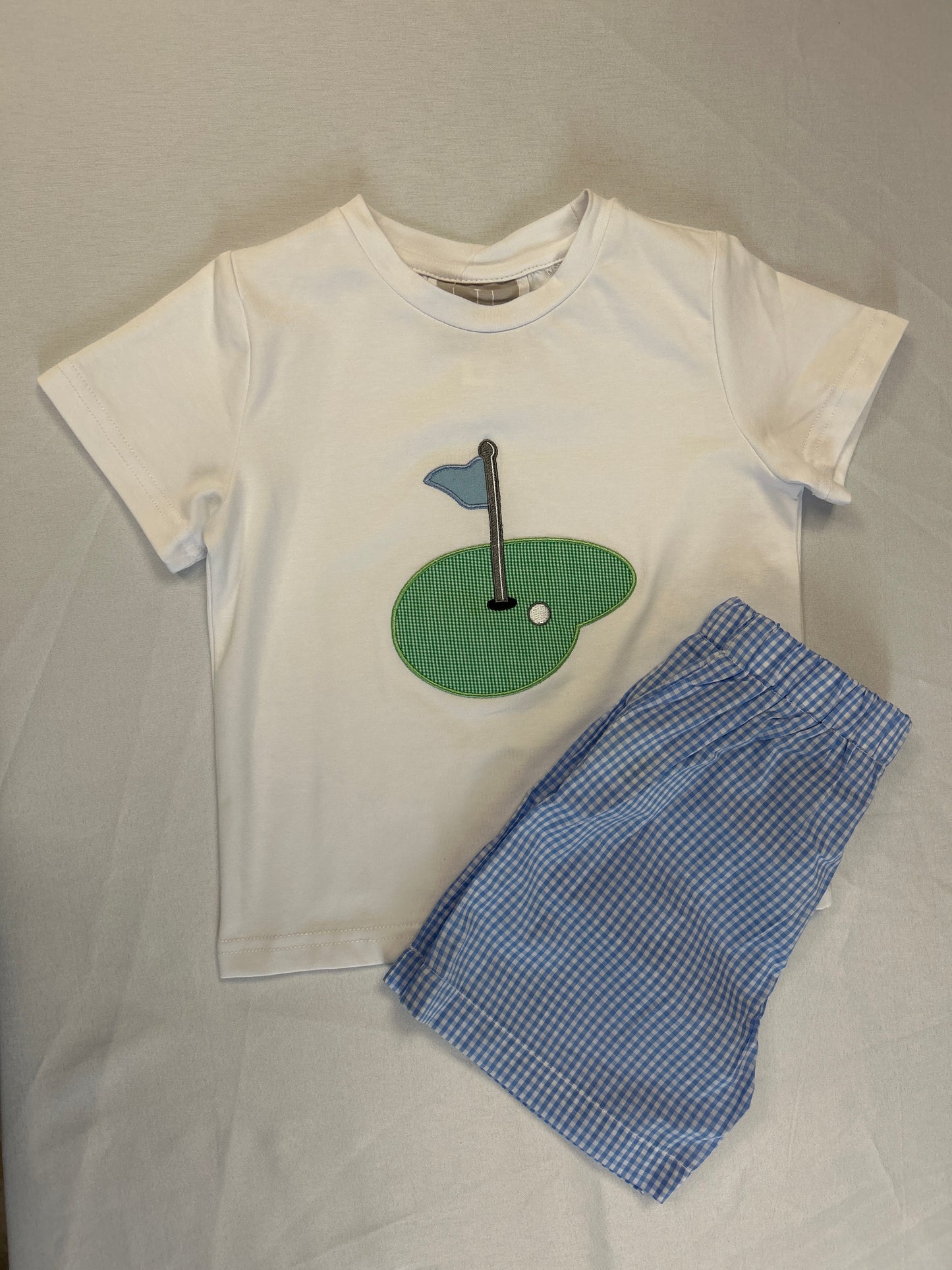 Boys Golf Shirt + Blue Gingham Shorts Set
