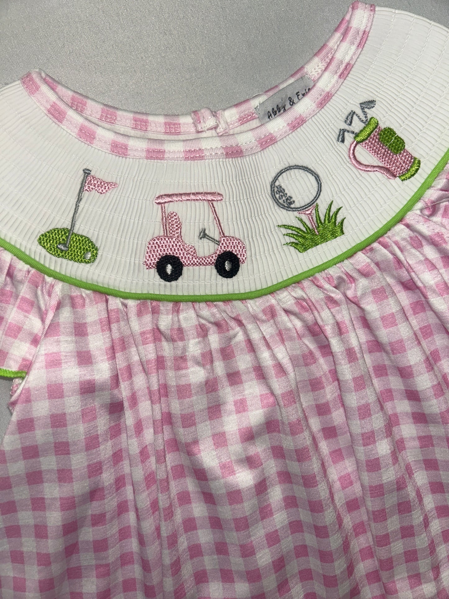 Pink Gingham And Lime Girls Golf 2 Piece Top + Short Set