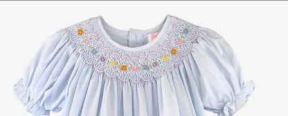 Petit Ami & Zubels Blue Bishop Smocked Dress with Flowers
