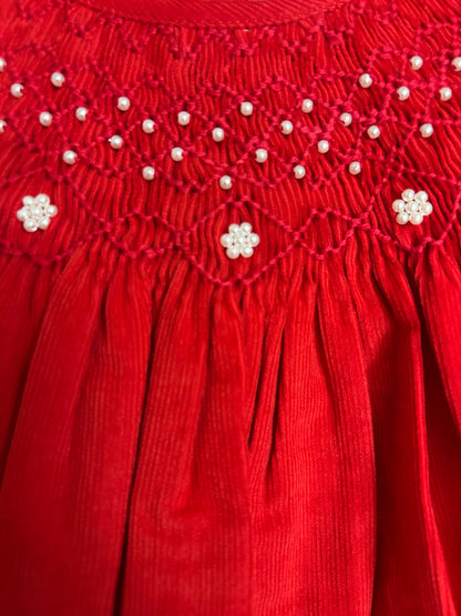 Mom & Me Red Smocked Pearl dress