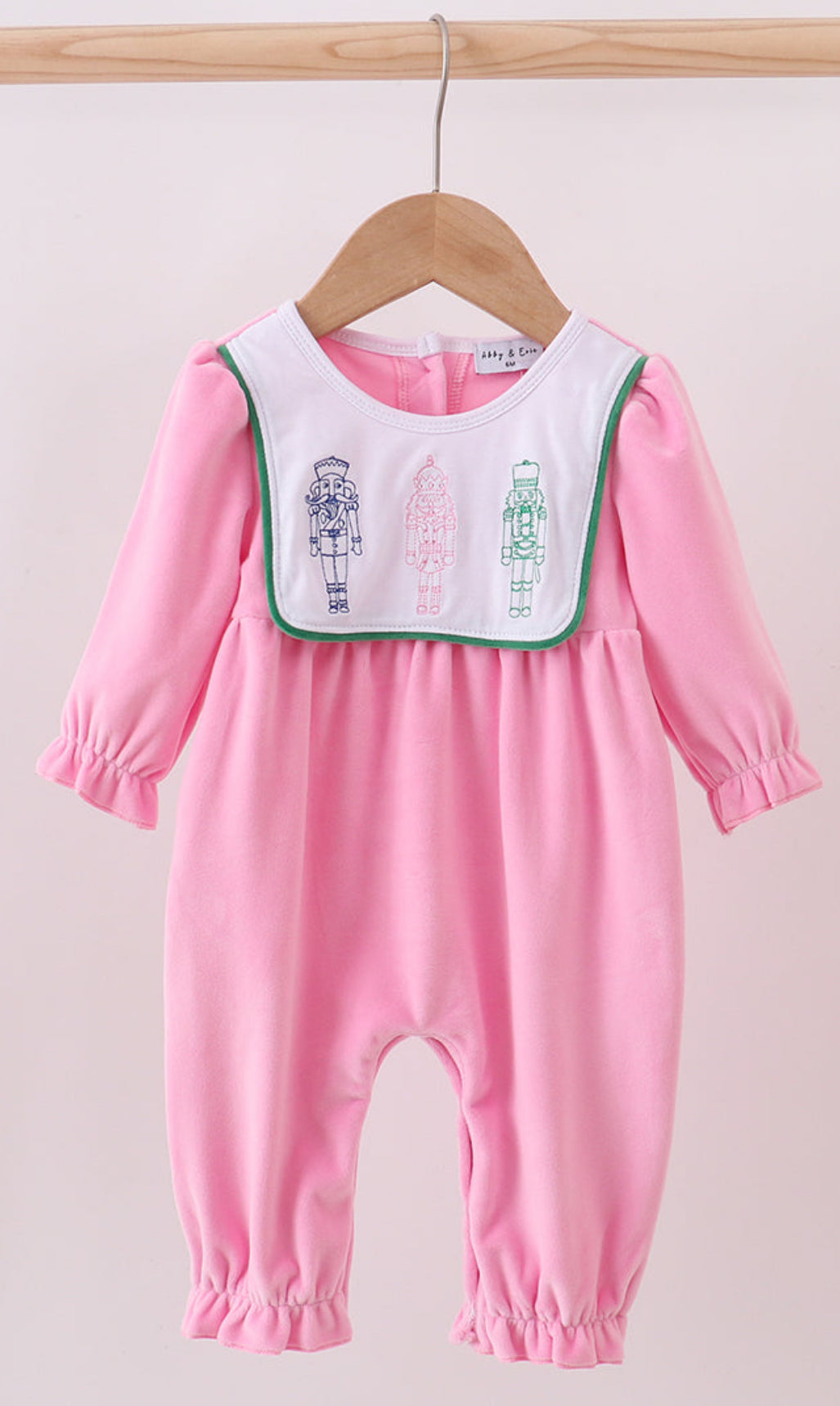 Abby & Evie Pink Nutcracker Embroidery Velvet Romper