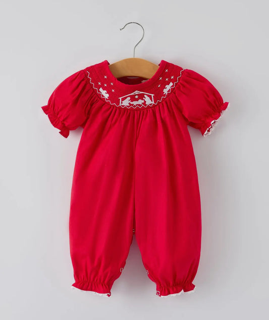 Rylee Faith Designs Red Nativity Romper