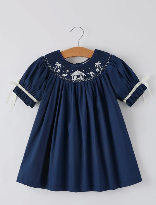 Rylee Faith Design Girls Blue Nativity Dress