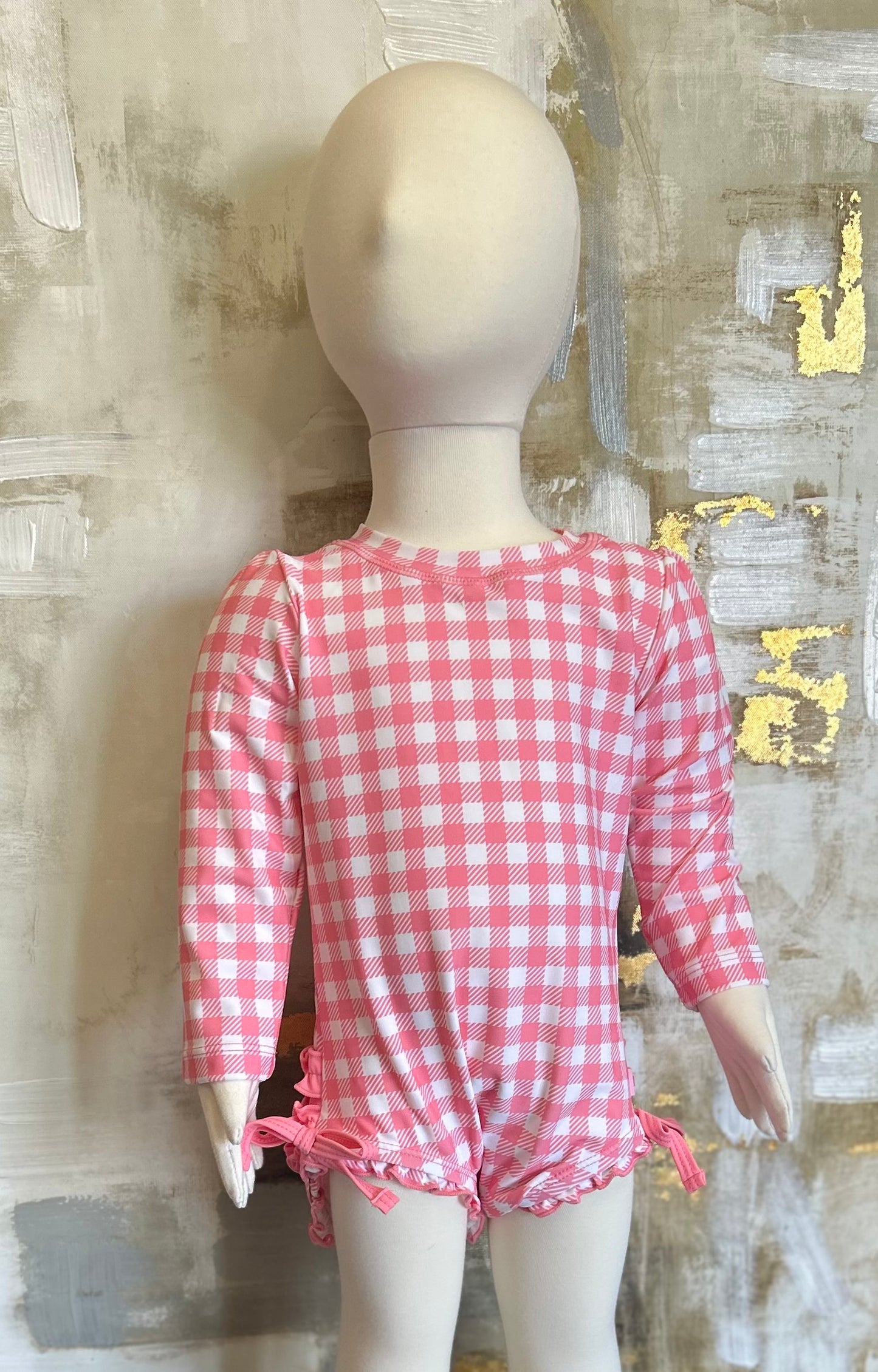 Rufflebutt Pink Gingham One Piece Rashguard