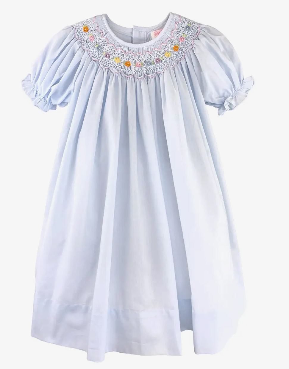 Petit Ami & Zubels Blue Bishop Smocked Dress with Flowers