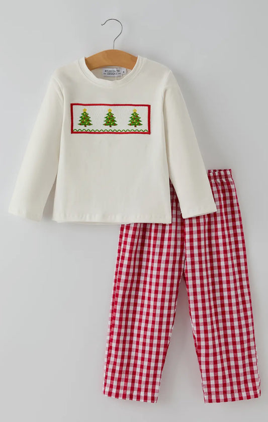 Rylee Faith Design Christmas Trees Smocking Embroidered 2-PC outfit