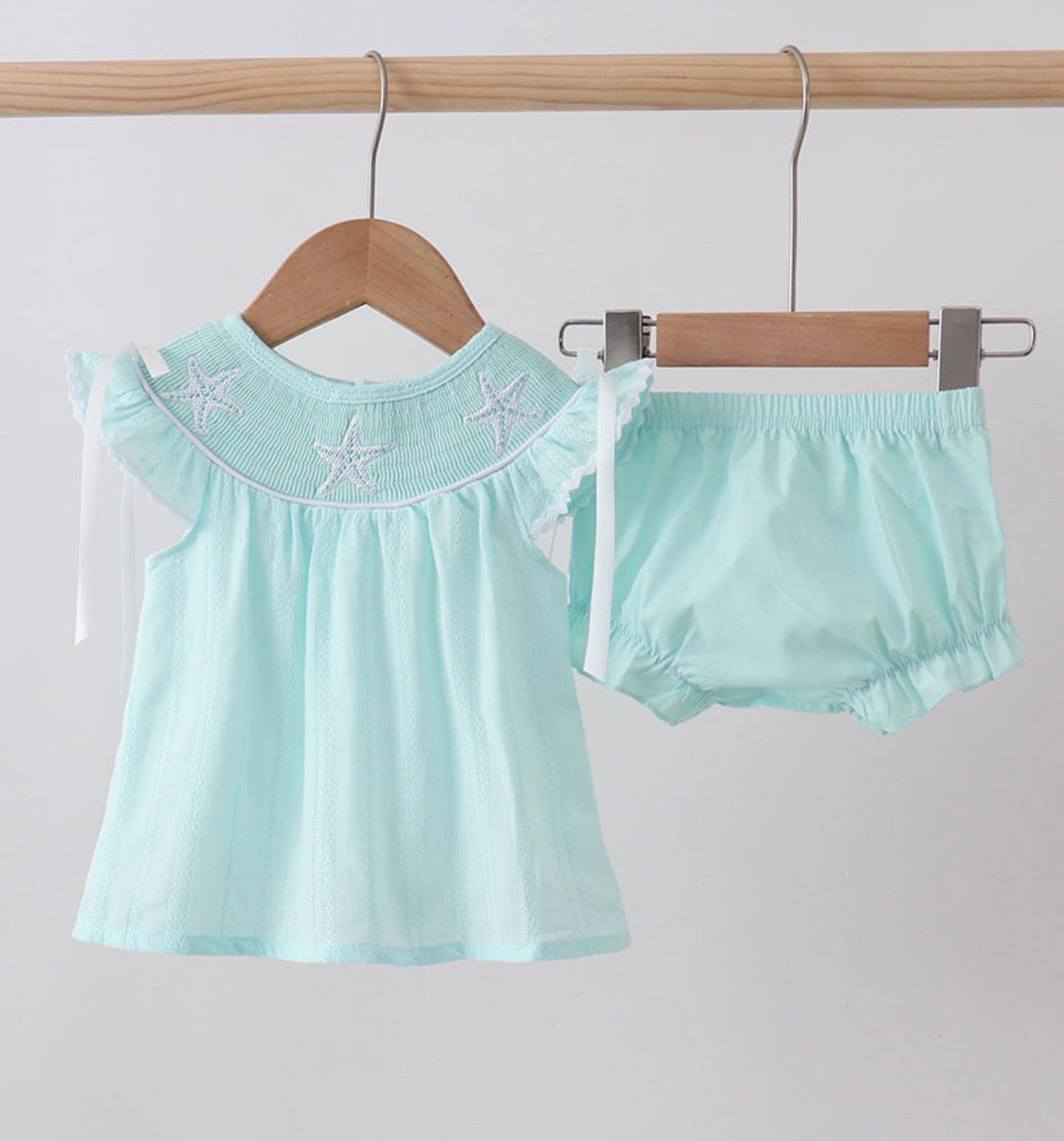 Abby & Evie Starfish Smocked Ruffle Set