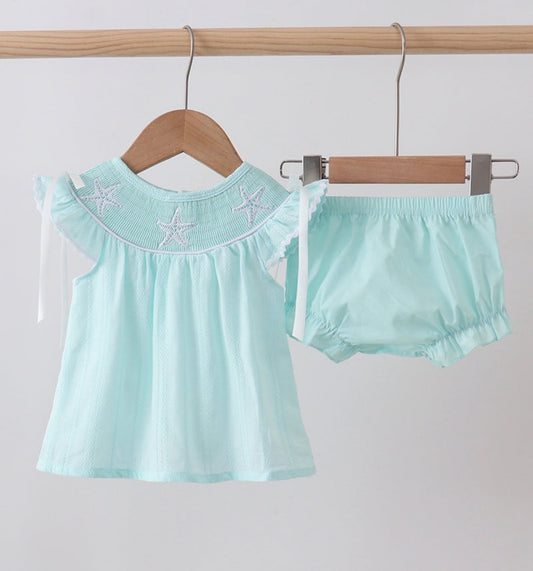 Abby & Evie Starfish Smocked Ruffle Set