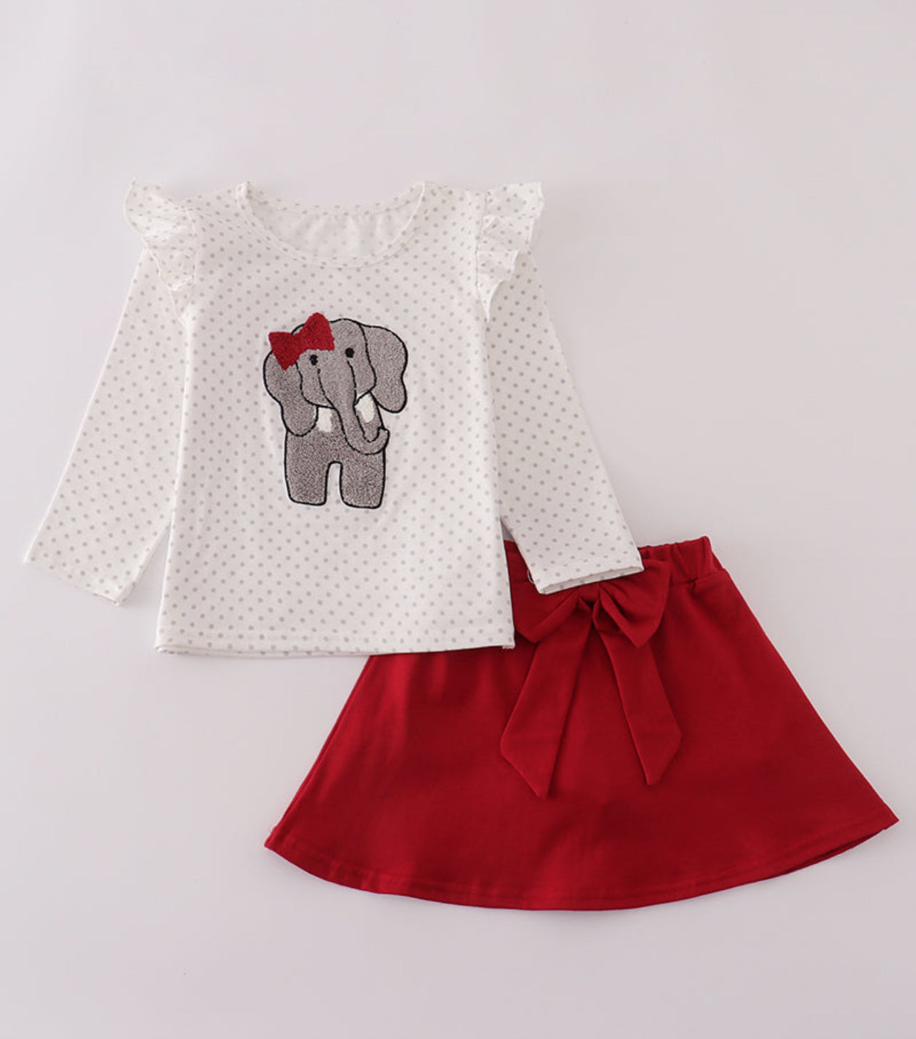 Alabama Polka Dot French Knot Bow Elephant Skort Set