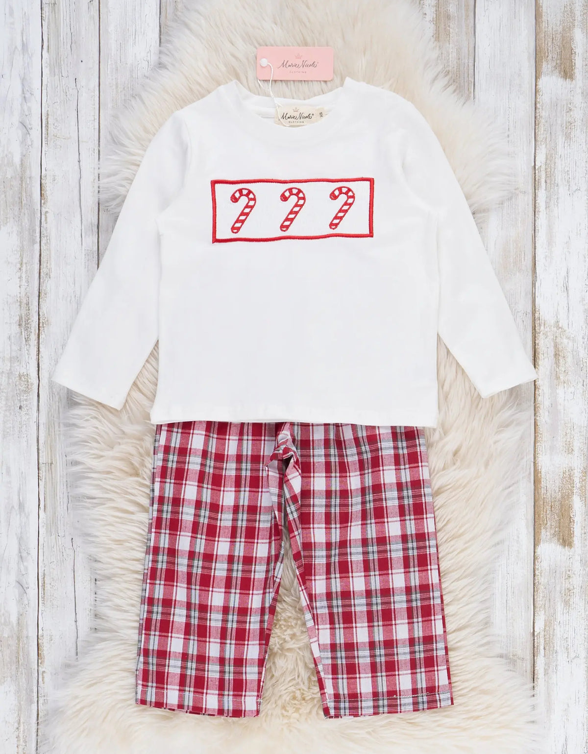 Marie Nicole Boys 2pc Smocked Candy Cane Pant Set