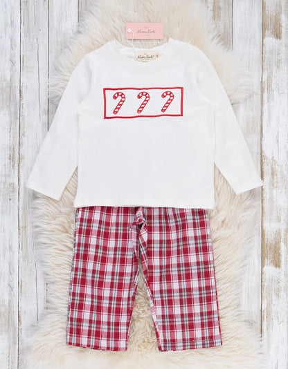 Marie Nicole Boys 2pc Smocked Candy Cane Pant Set
