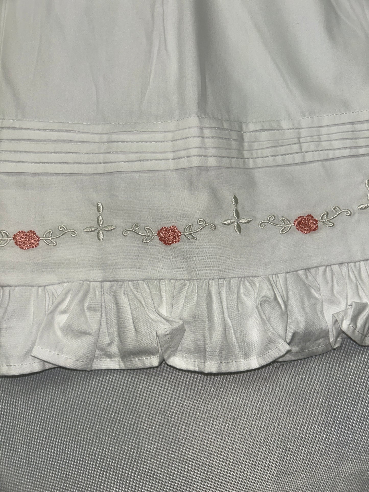 Summertime White Cotton Dress With Rosettes, Fully Lined