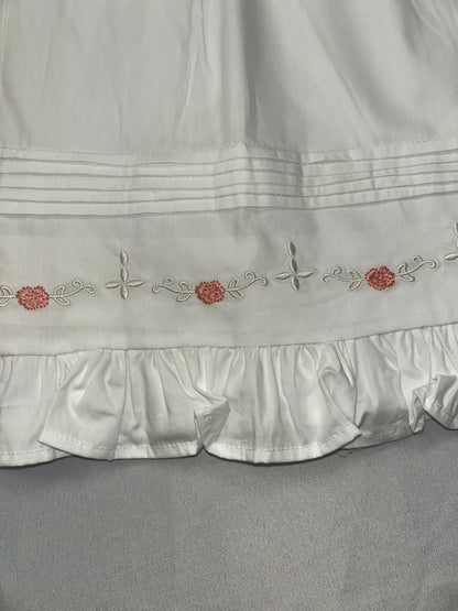 Summertime White Cotton Dress With Rosettes, Fully Lined