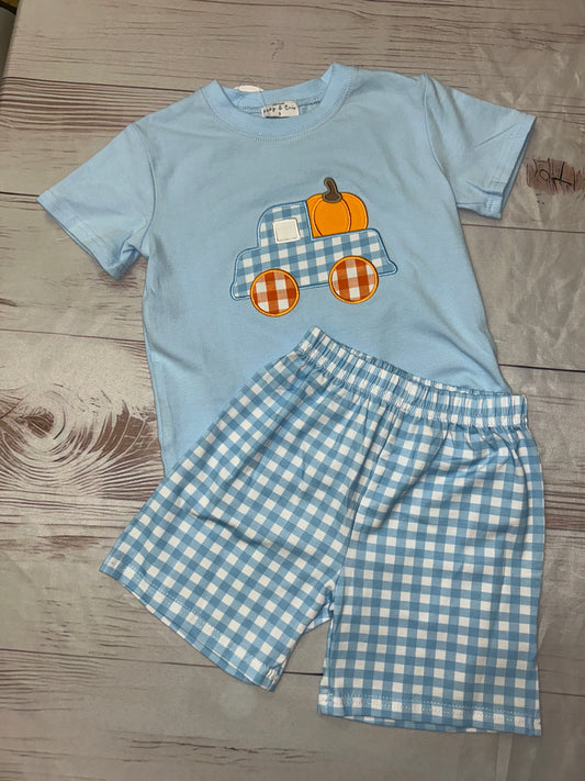 Abby & Evie Blue Pumpkin Truck short set