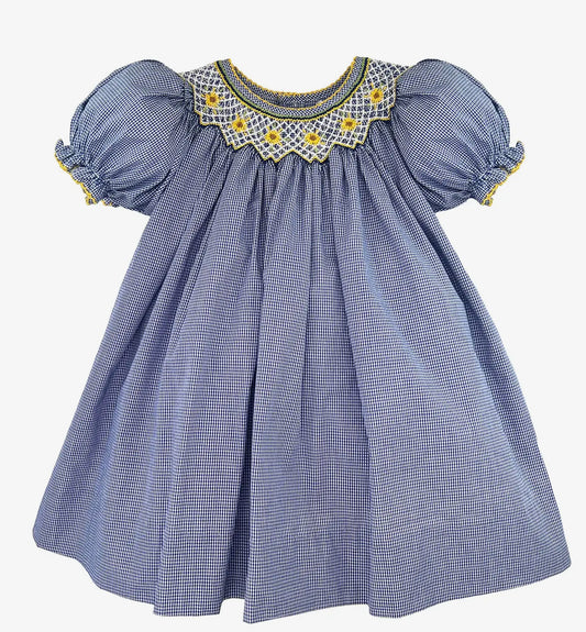 Peter Ami & Zubles Blue Smocked Sunflowers Dress