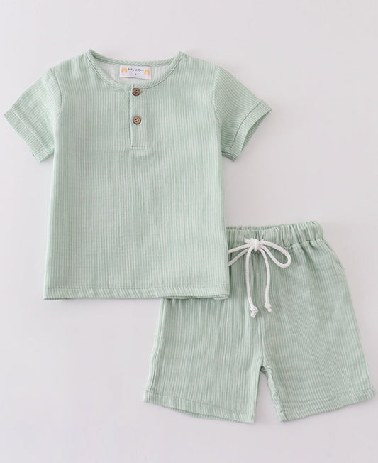 Abby & Evie Sage Muslin Stripe Short Set