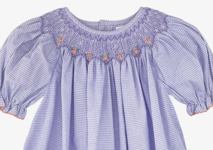 Petite Ami & Zubels Purple Short Sleeve Floral Bishop Smocked dress