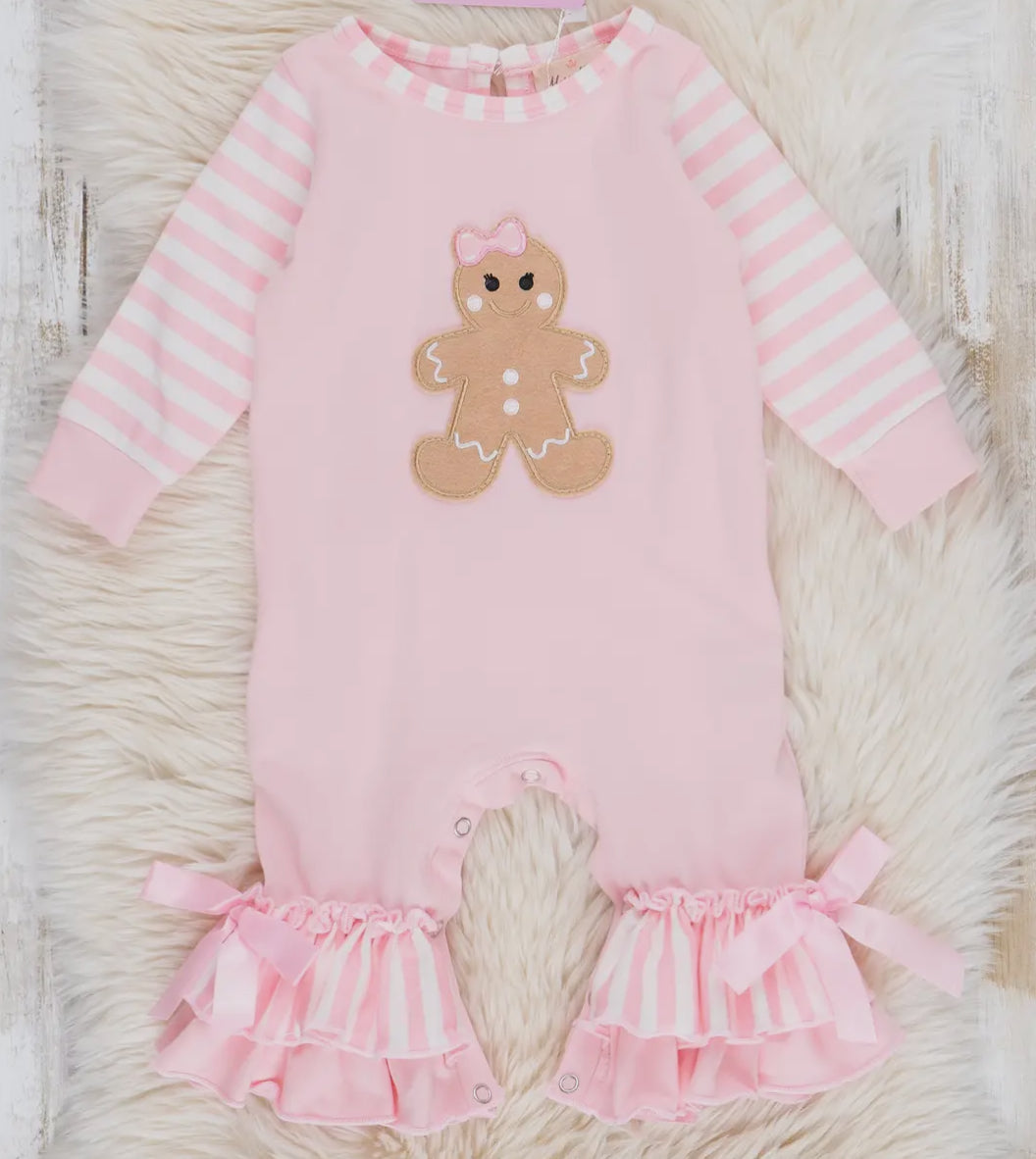 Marie Nicole Pink Gingerbread Ruffle Romper