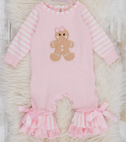 Marie Nicole Pink Gingerbread Ruffle Romper