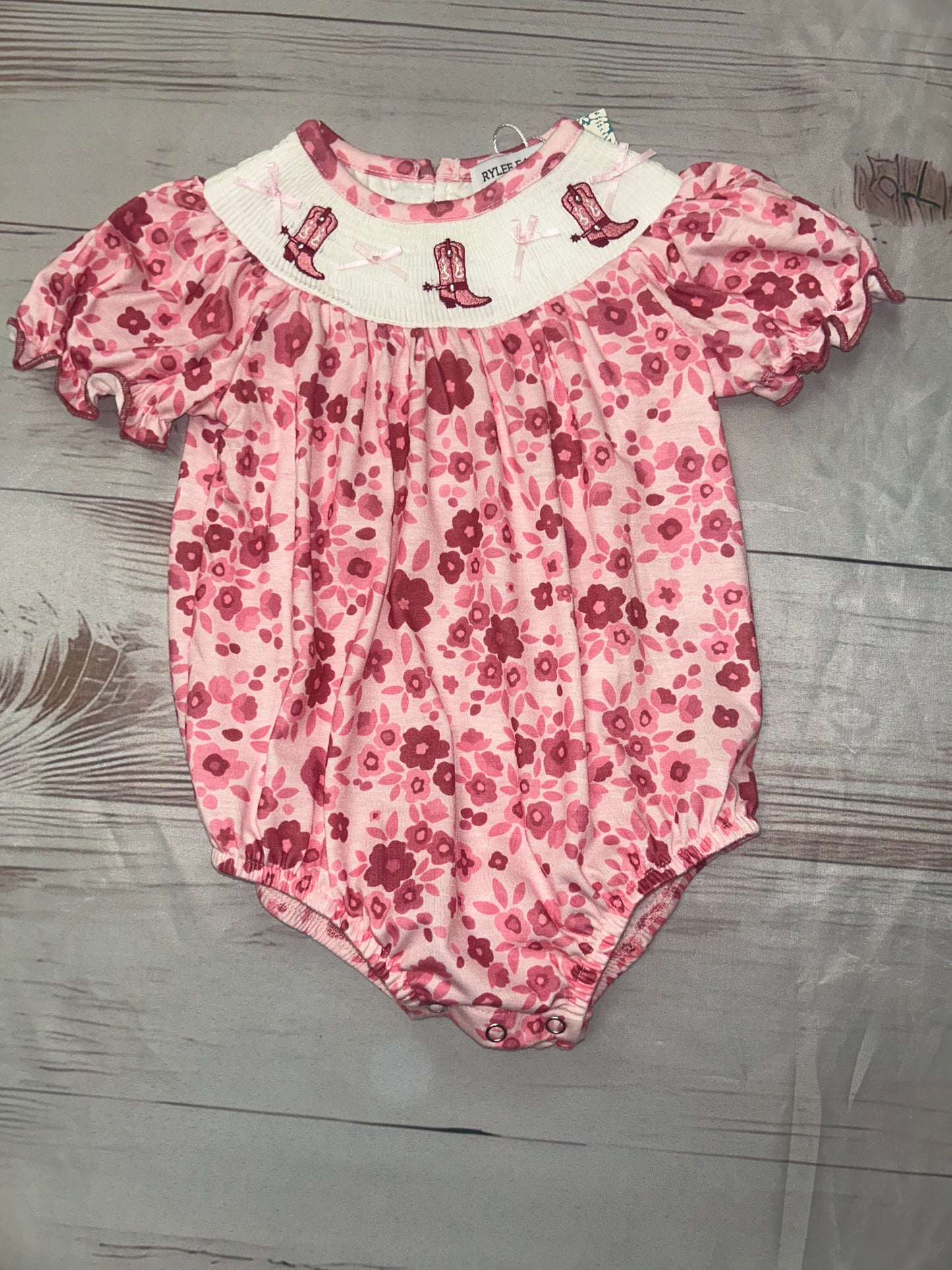 Rylee Faith Designs.         Girls Cowboy Boot Floral bubble