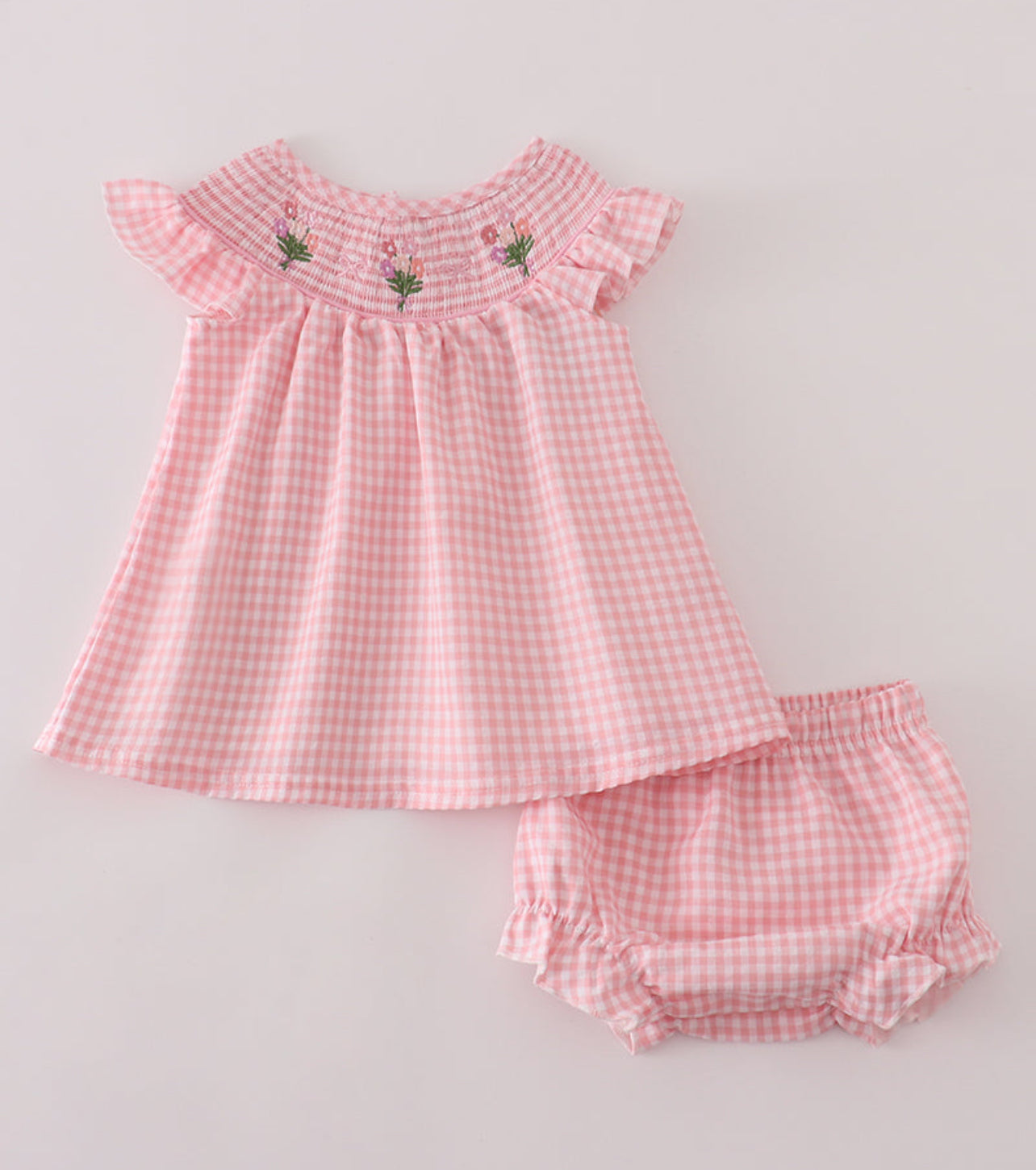 Abby & Evie Pink Smocked Floral Bloomer set