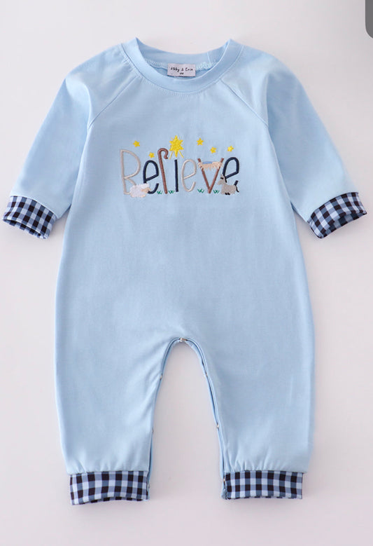 Abby & Evie Believe Embroidery Romper