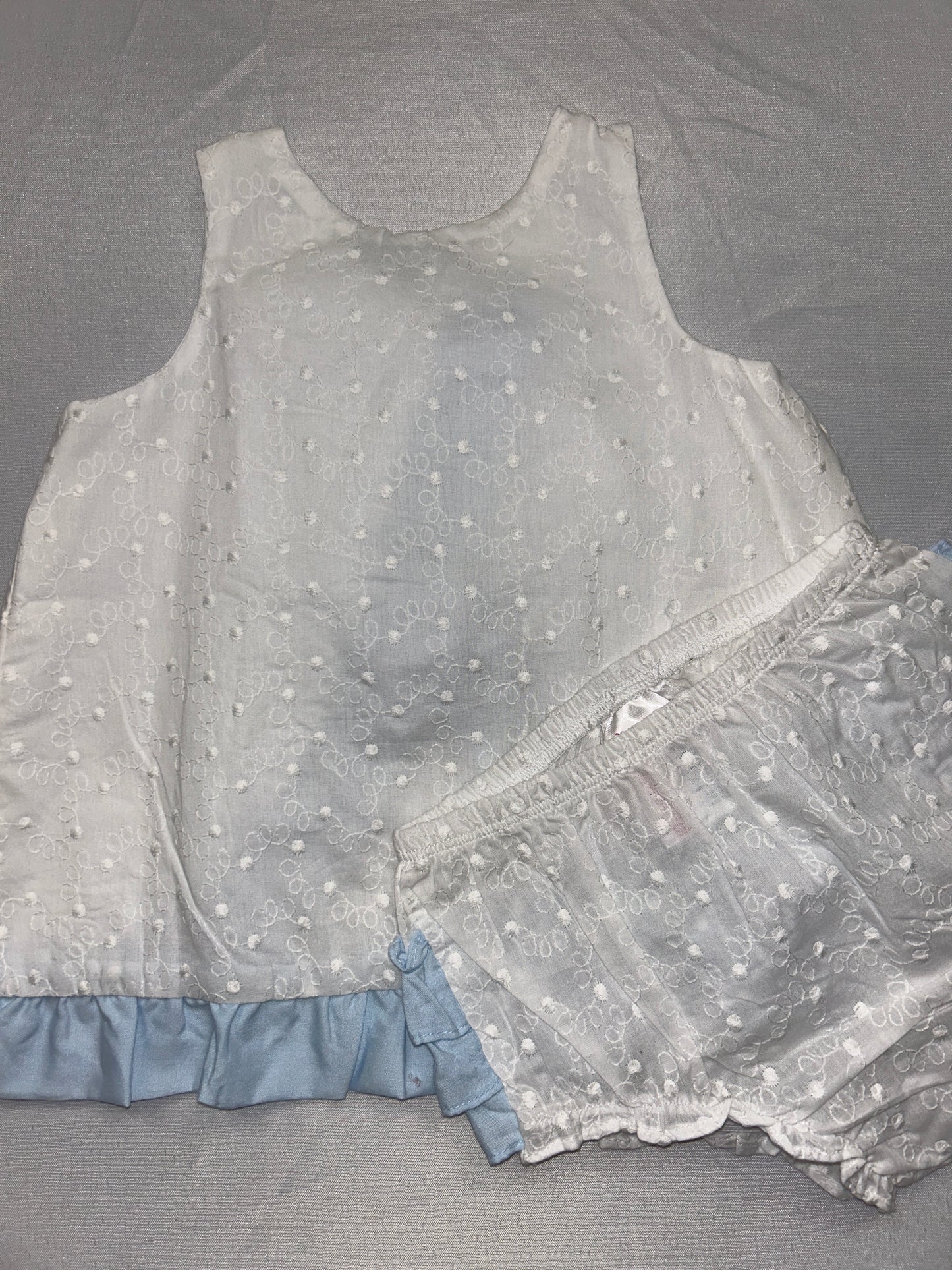 Rufflebutts Blue + White Swingback Top and Ruffle Bottom Set