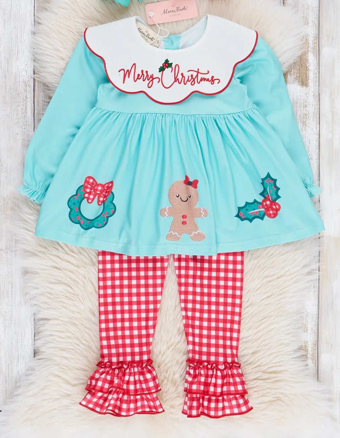 Marie Nicole Girls Script Merry Christmas 2pc Pants Outfit