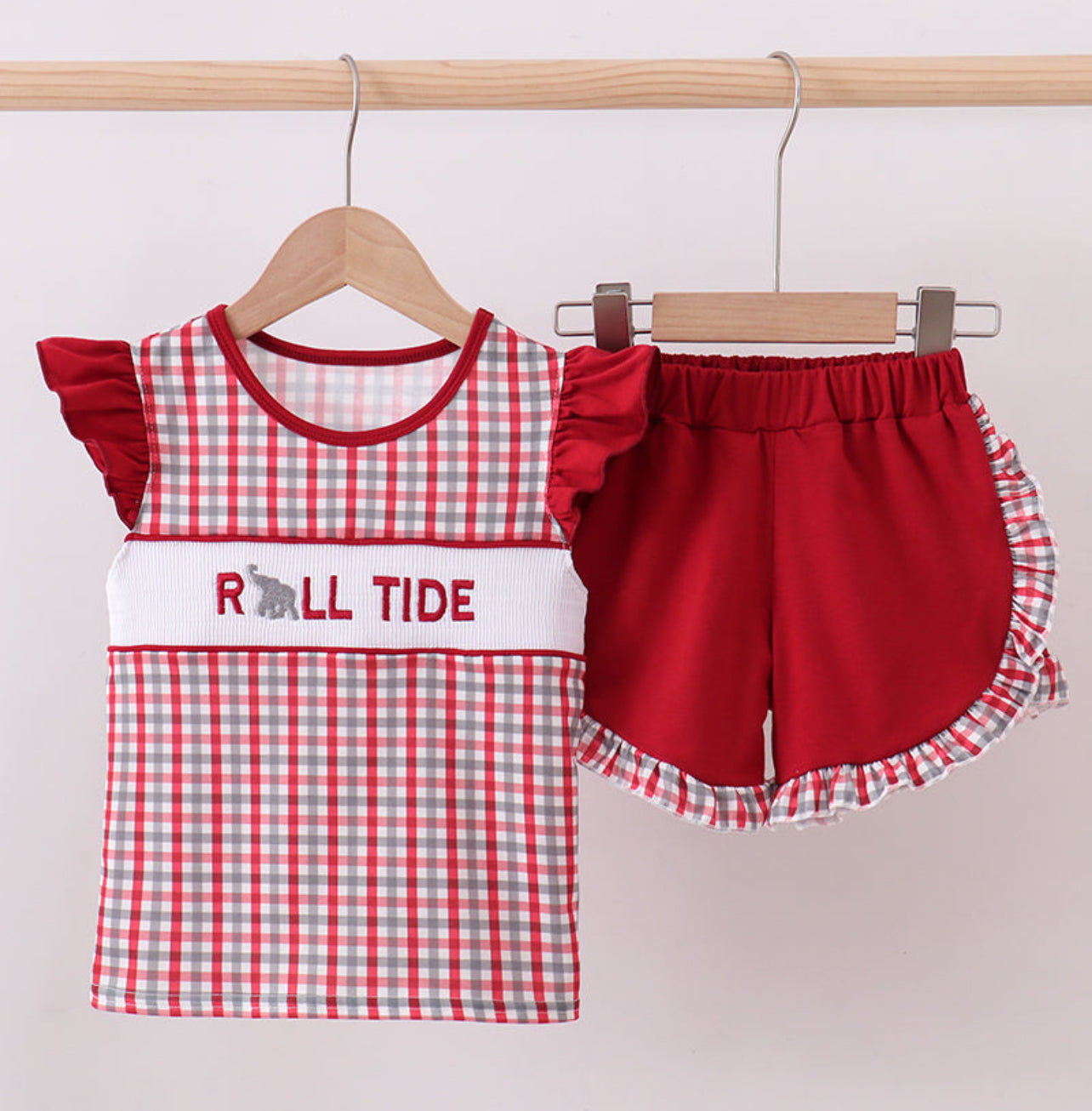 Roll Tide Smocked Ruffle Plaid Short Set