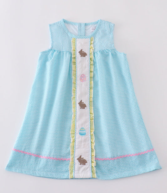 Abby & Evie Blue Gingham Bunny and Egg Girls Dress