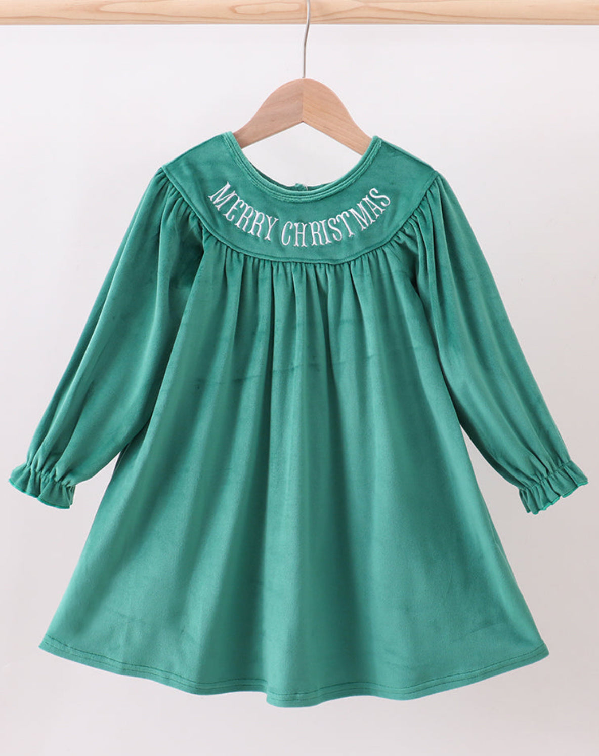 Abby & Evie Green Velvet Embroidered Dress