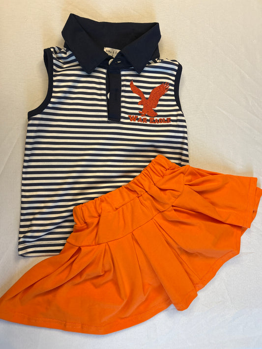 Girls “War eagle” Sleeveless Polo Shirt + Skort Set