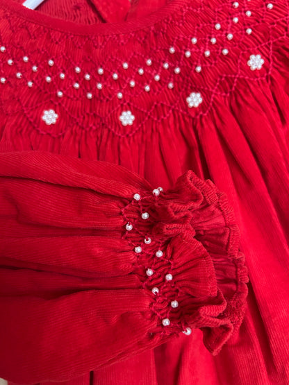 Mom & Me Red Smocked Pearl dress