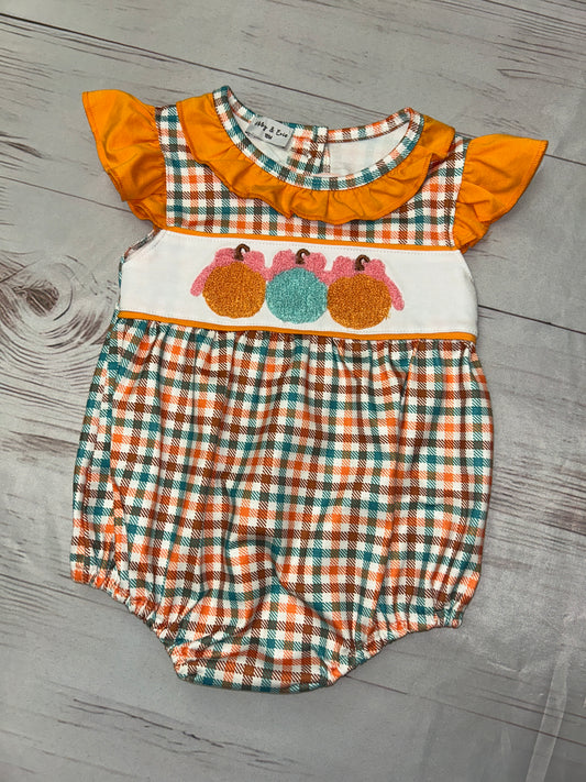 Abby & Evie Green/Orange Plaid French Knot Pumpkin Bubble