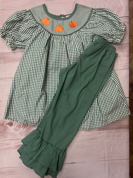 Abby & Evie Green Gingham Pumpkin 2piece pant set