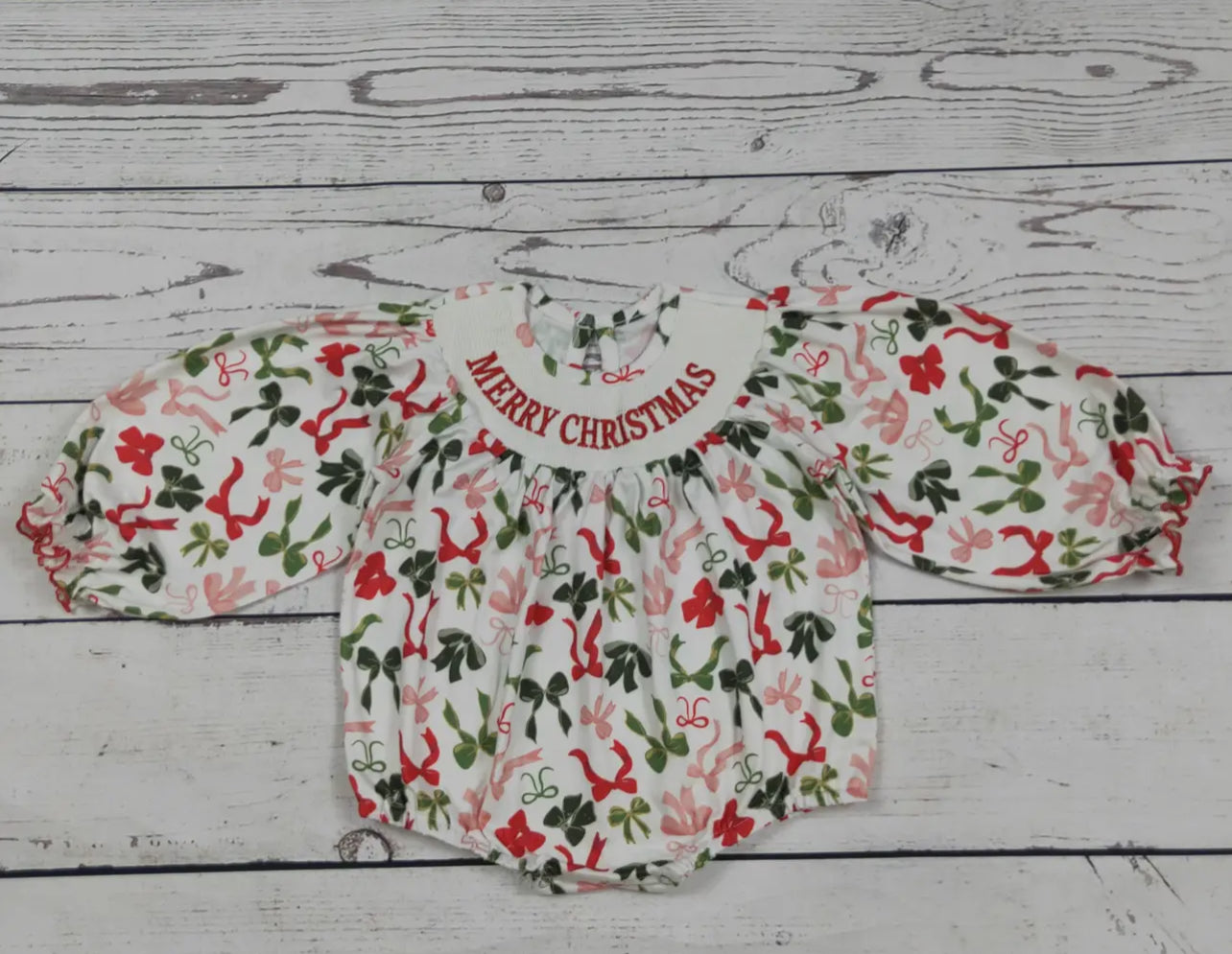 Sassy Kids Place Girls Merry Christmas Smocked Bow Bubble