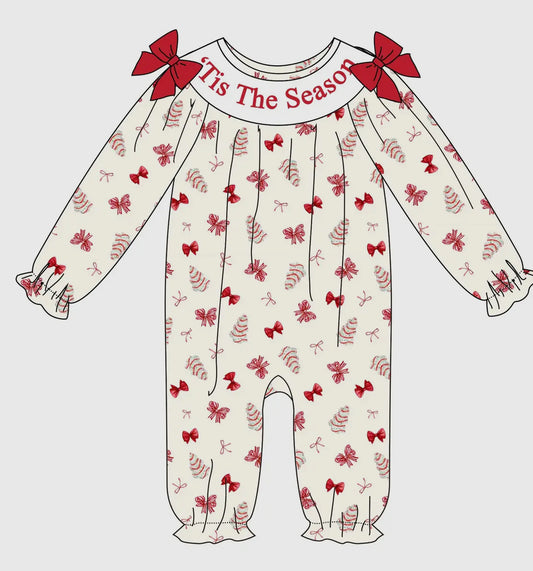 Auraquise ‘Tis The Season Smocked Girls Romper
