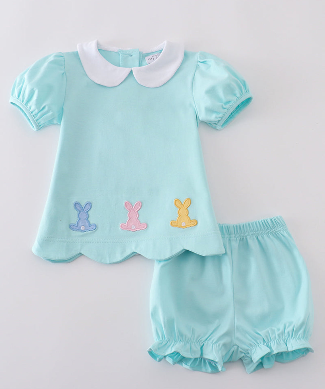 Abby & Evie Mint Bunny Appliqué Embroidery Girls 2-piece Outfit