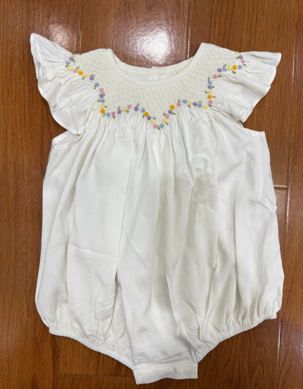 Ecru Floral Smocked Bubble with Flowers
