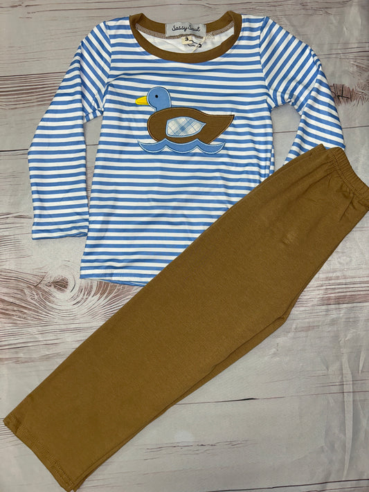 Abby & Evie Blue Strip Floating Duck 2-piece set