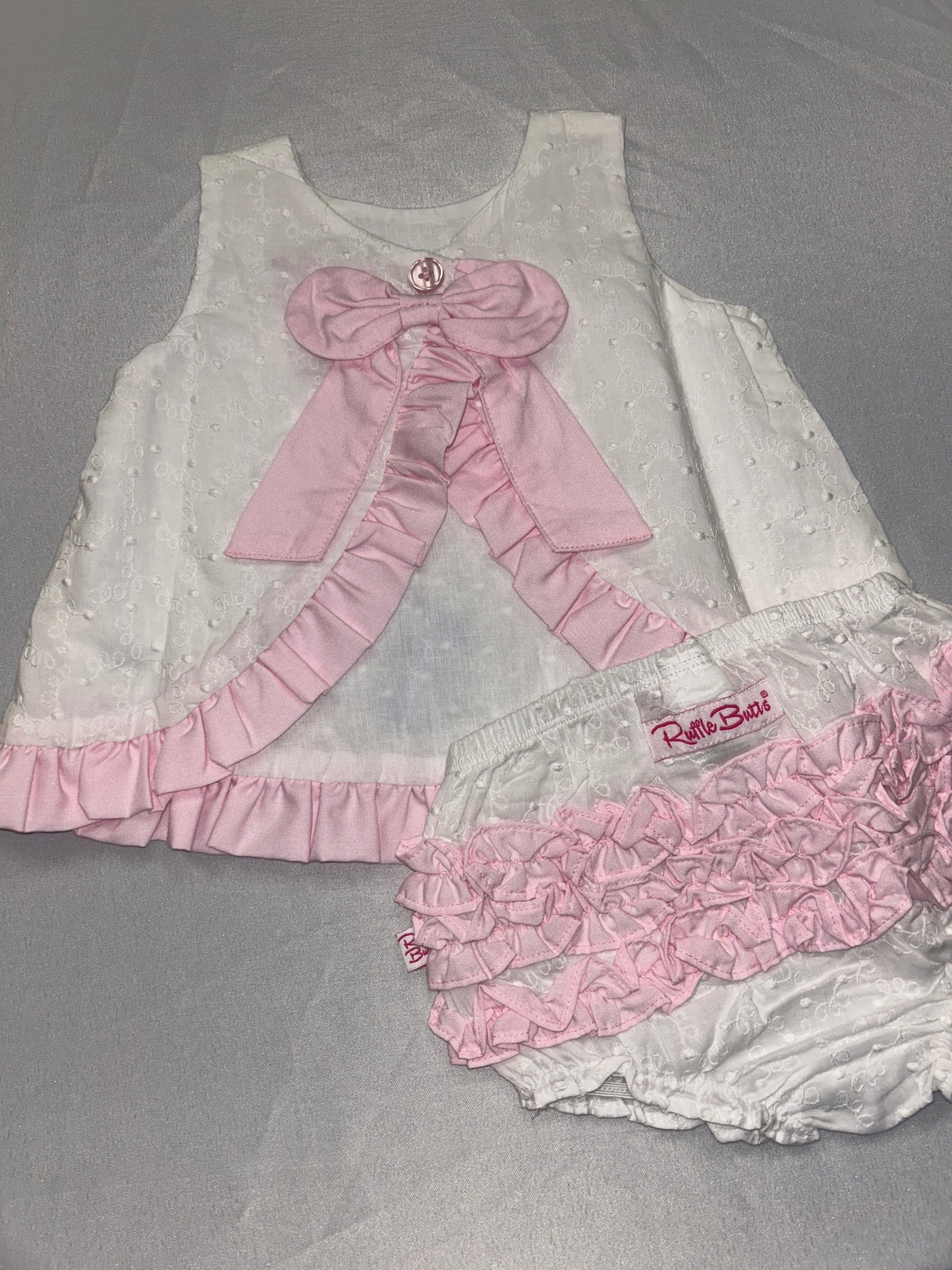 Rufflebutts Pink + White Swingback Top Set