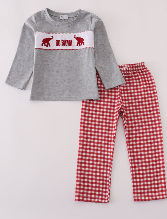 Abby & Evie Go Bama 2pc Plaid Pant Set