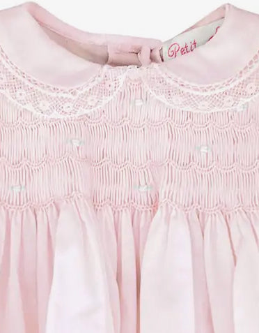 Petite Ami & Zubles Pink Fully Smocked Dress with Lace