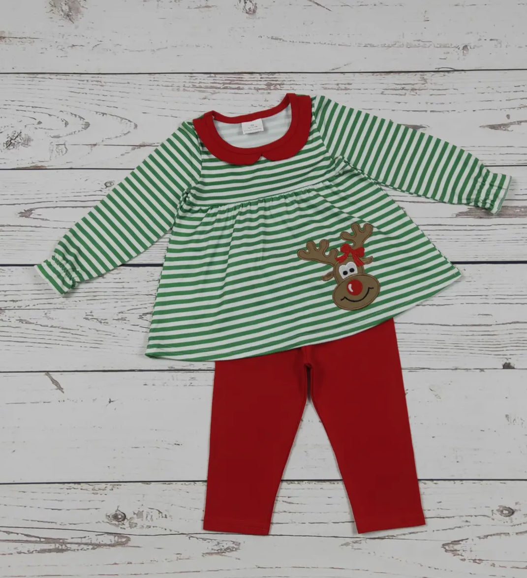 Sassy Kids Place Girls Deer Embroidery Christmas 2-pc  Outfit