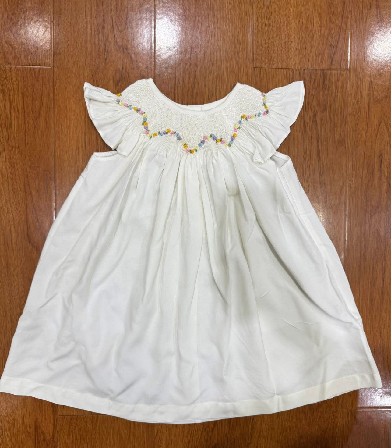 Ecru Floral Smocked Bishop Dress
