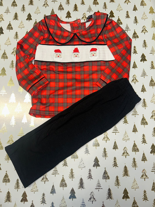 Abby & Evie 2 Piece Smocked Santa shirt and pant set